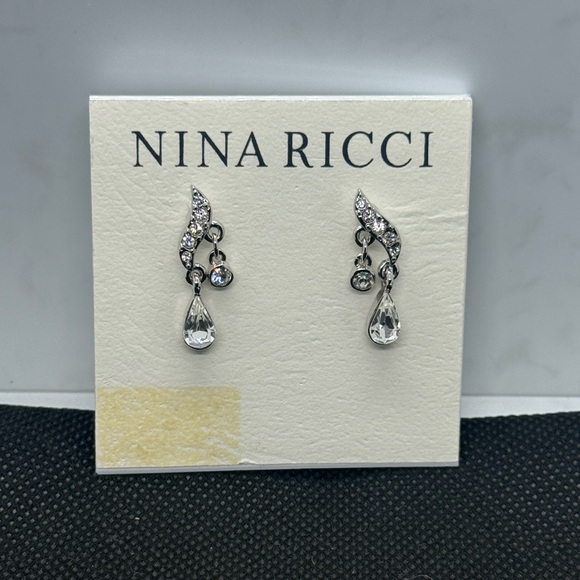 Nina Ricci Jewelry - Vintage Nina Ricci Swarovski Crystal Teardrop Rhodium 22k Gold Plated Earrings